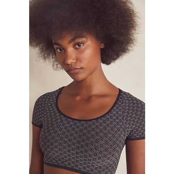 Free People FP Intimately Black White Floral Cropped Top Size Medium - Picture 1 of 5